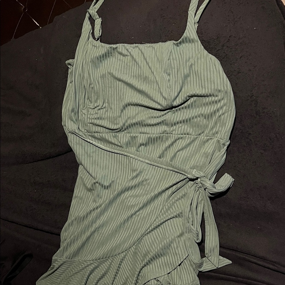 Green Striped Wrap Dress